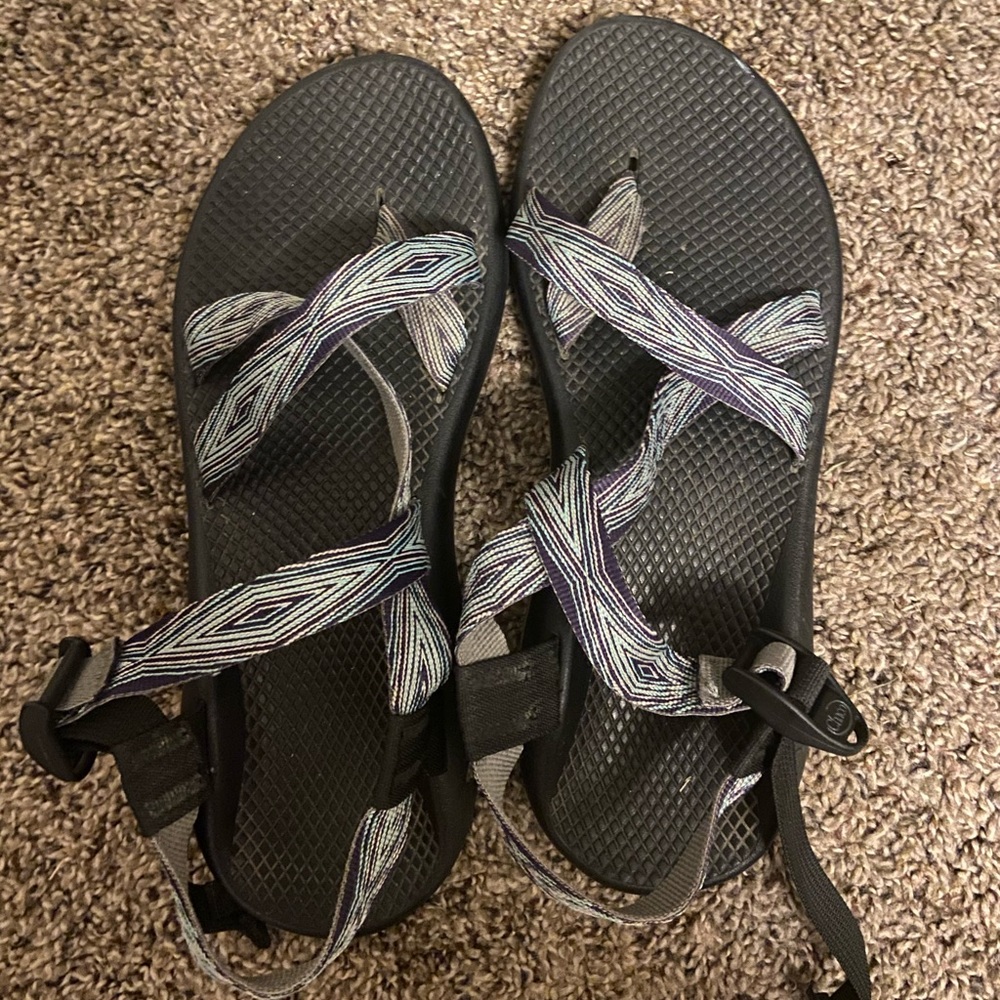 Light blue and purple women’s chacos